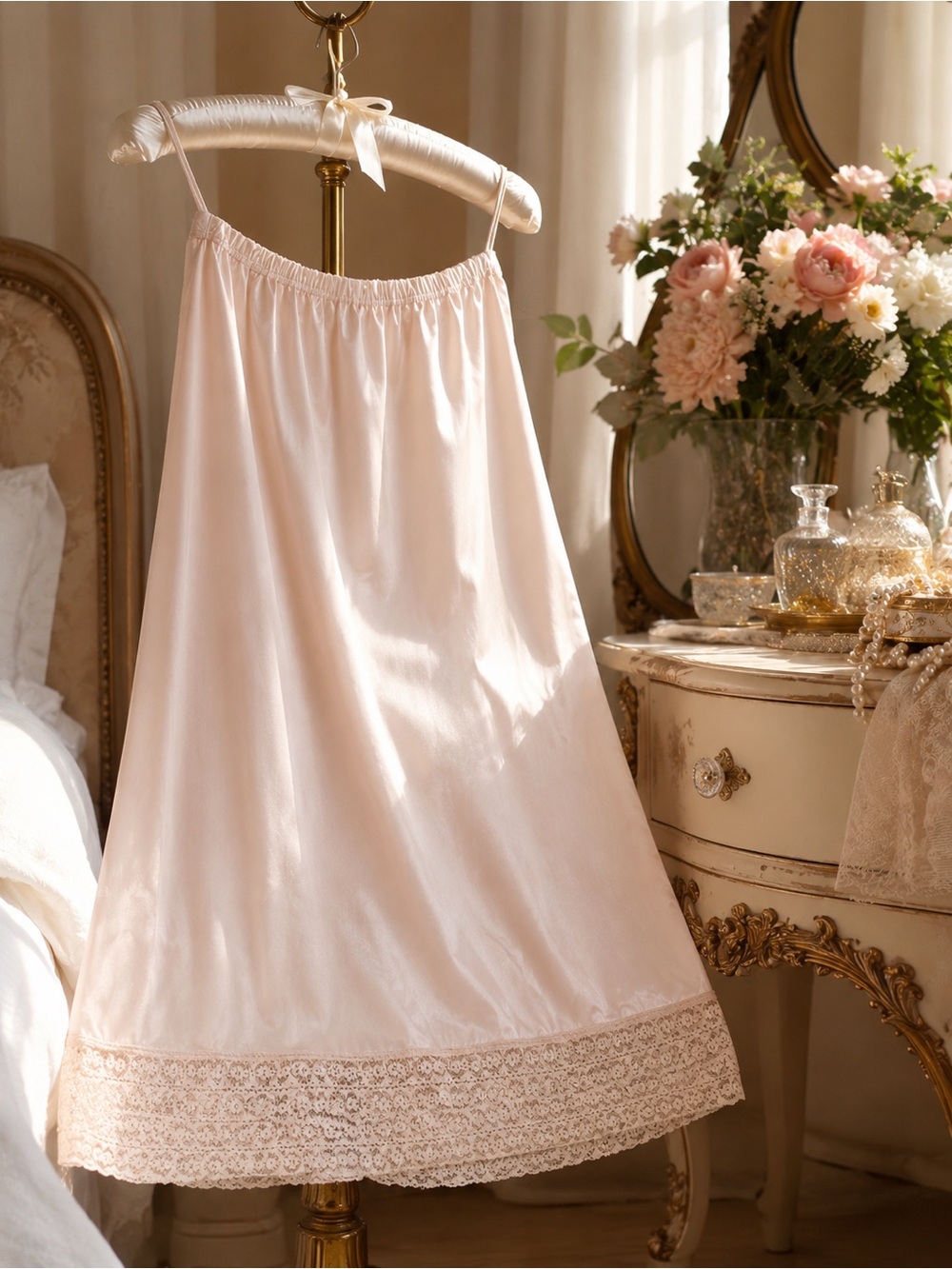 Vintage Henson Kickernick Antron III Nylon Half Slip Medium Pink Lace Hem